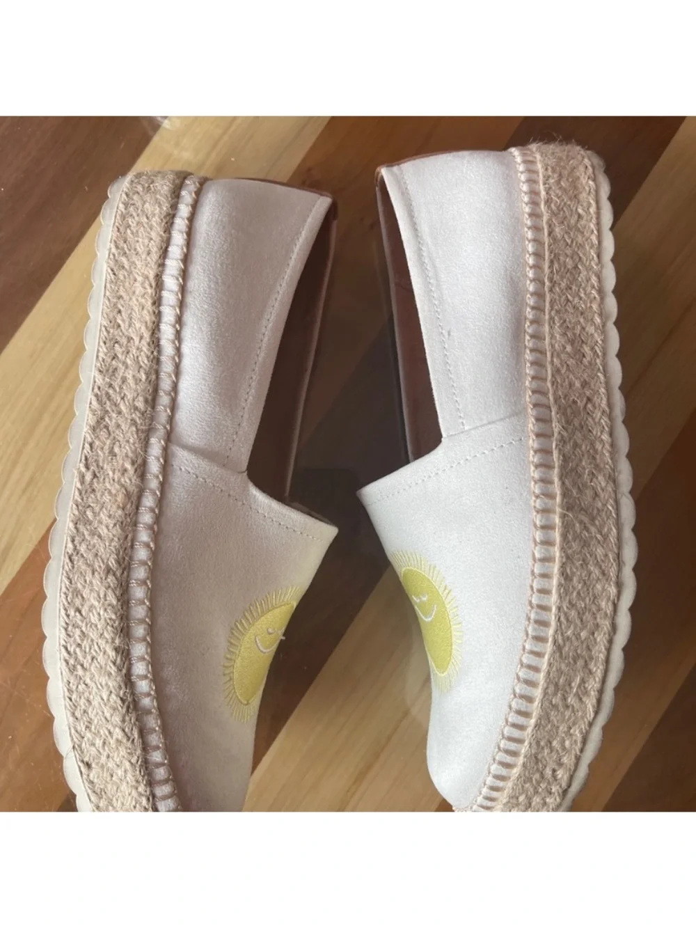 Dr. Scholl's White Espadrille Loafers with Yellow Sun Motif